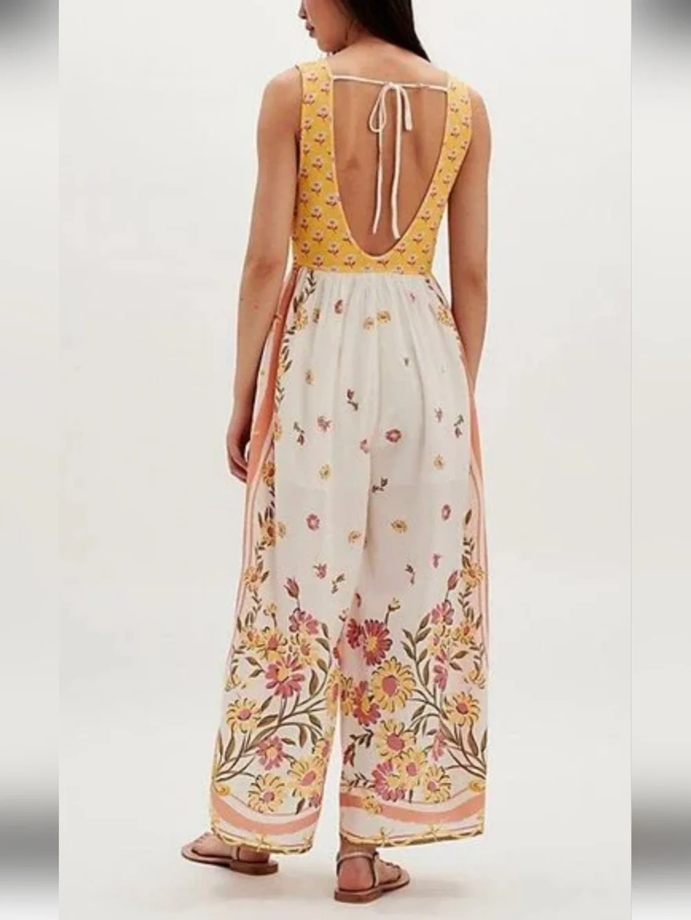 NWOT Free People Yellow and Cream Floral Backless Maxi Dress - Picture 1 of 11